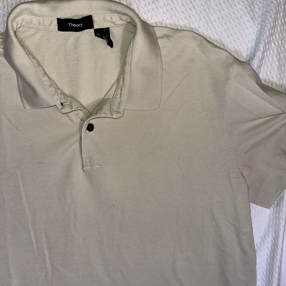 Theory Mens Beige Short Sleeve Spread Collar Pullover Polo Shirt Size Medium